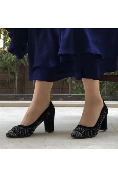 

dress shoes women's evening stylish fashion stony thick heel, Black