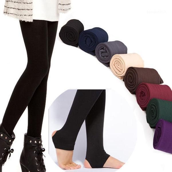 Leggings das mulheres mulheres outono inverno grosso legging quente escovado alongamento trecho calças de lã pisar pise 10