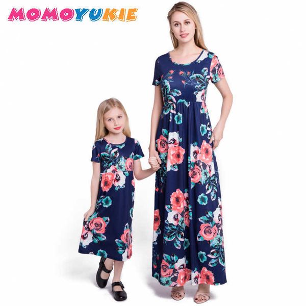 

mommy and me family matching mother daughter dresses clothes striped mom and daughter dress kids parent child outfits look 210713, Blue