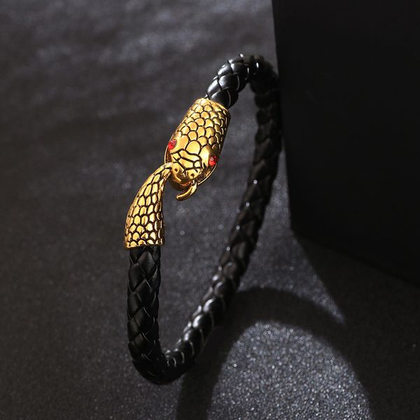 

2021 qinuo jewelry new fashion cowhide bracelet men's winding snake head jewelry, Golden;silver