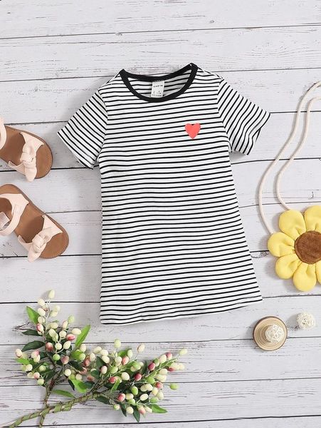 

baby heart print striped dress she, Red;yellow