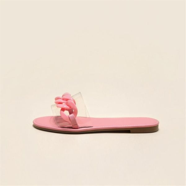 

summer ladies sandals fashion large size chain decorative pvc vamp colorful lovely flats slippers women indoor, Black