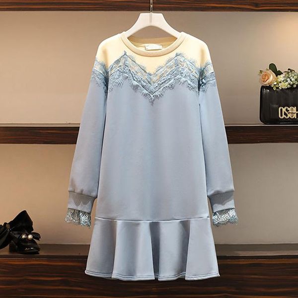 

casual dresses long sleeve autumn dress women plus size beach party o neck blue mini 2021 ruffle loose sundress ladies vestidos, Black;gray