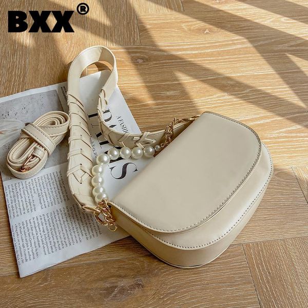 

[bxx] ladies vintage pu leather bags women 2021 fashion pearl chain shoulder hand bag lady trend handbags purses cb722 cross body