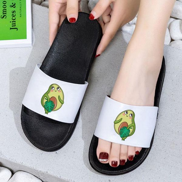 

slippers women sandals cute avocado pattern slipper for woman comfort home beach flip flops shoes casual chaussure femme, Black