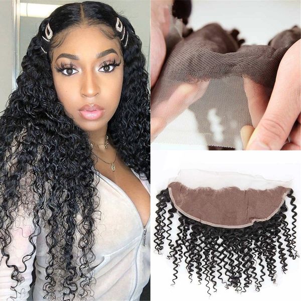 

brazilian human hair frontals jerry curly frontal closure with baby hair 13*4 ear to ear swiss lace natural hairline, Black;brown