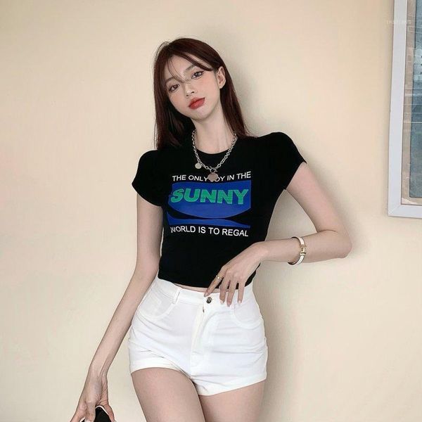 

summer short t-shirt female letter printing short-sleeved loose trendy slim women's, White