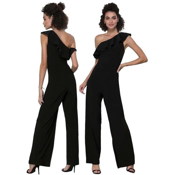 

women's jumpsuits & rompers women bodysuit jumpsuit elegant macacao feminino monos mujer backless romper one shoulder ruffle long stree, Black;white