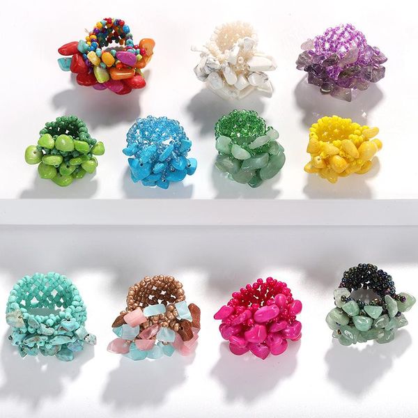 

wedding rings leaderbeads women's trendy colorful resin stone summer beach party jewelry girl's bohemian handmade beads accessory, Slivery;golden
