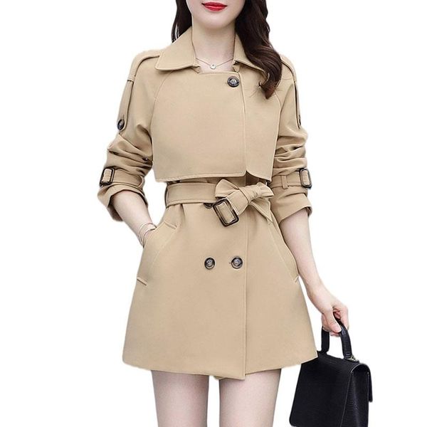 

women's trench coats 2021 elegant autumn windbreaker fashion slim plus size ladies korean style female spring coat f004, Tan;black