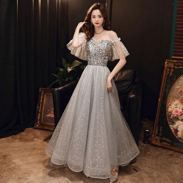 

ethnic clothing slash neck pleated qipao flare sleeve gray cheongsam bling ruffles sequins evening party dress gown maxi bandage robe de soi, Red