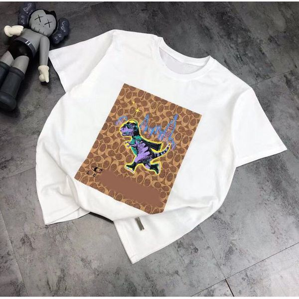 

t shirt 2021 summer short sleeve women's station cartoon dinosaur print round ne men's and fashion brand, White