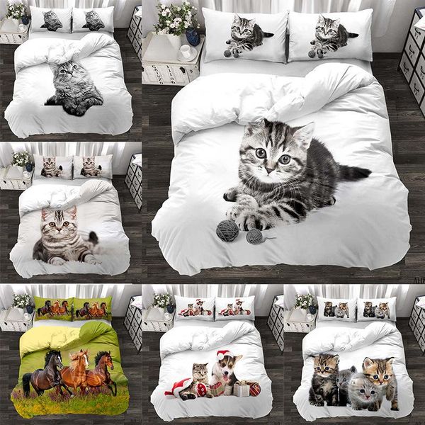 

animal realism 2/3pc foreign trade bedding set 3d digital printing duvet cover kit cute cat pattern home textiles sets
