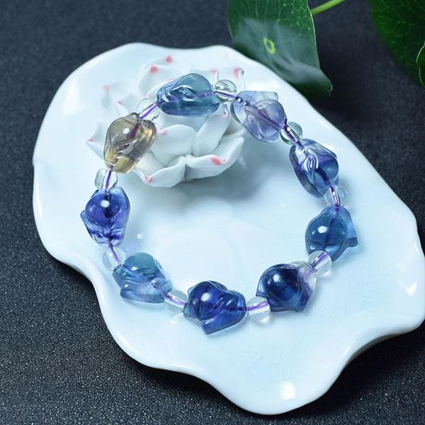 

link, chain natural stone color fluorite fashion healing energy charm yoga jewelry for men and women, Black