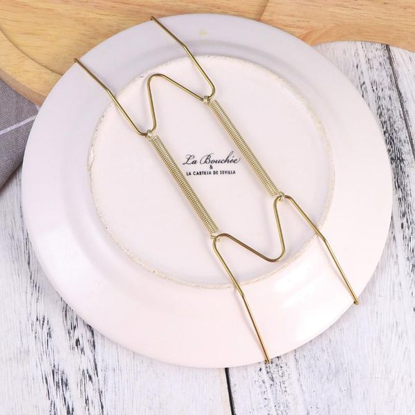 

hooks & rails 8 inch spring style invisible plate tray dish wire hanger holders wall decoration (golden)
