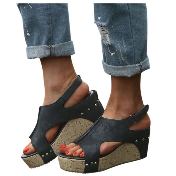 

summer women sandals open toe wedges platform ladies shoes knitting lightweight sneakers big size zapatos mujer, Black