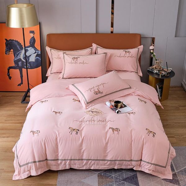 

bedding sets luxury pink horse embroidery cotton set duvet cover bed linen fitted sheet pillowcases home textiles