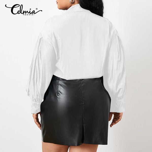 

women's blouses & shirts blouses 5xl celmia elegant office lady bow collar women spring long puff sleeve fashion solid loose lace up o, White