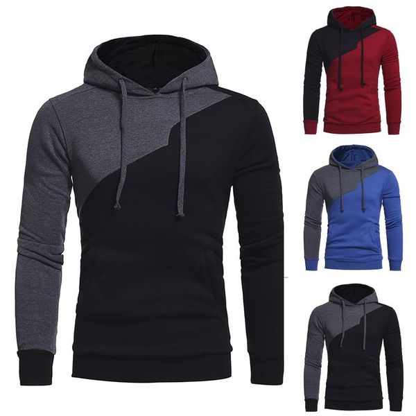 

men's hoodies & sweatshirts fashion men's casual patchwork sports sweatshirt autumn winter loose long sleeve hooded pullover male, Black