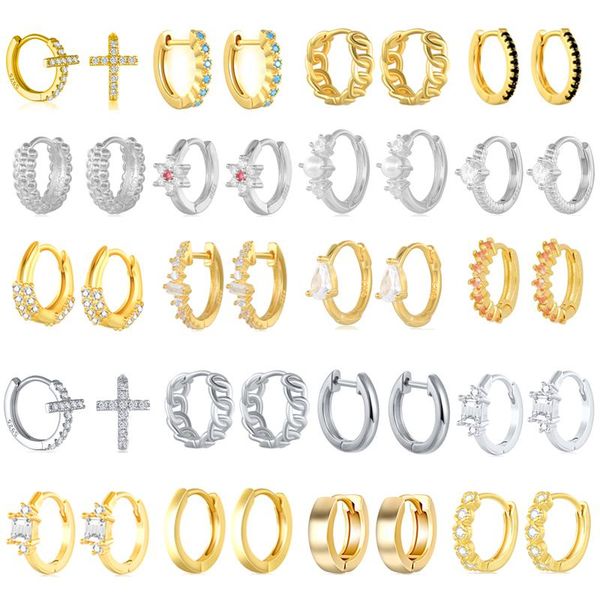 

hoop & huggie cartilage circle earring real s925 sterling silver earrings for women minimalist zircon orecchini donna pendientes jewelry, Golden;silver