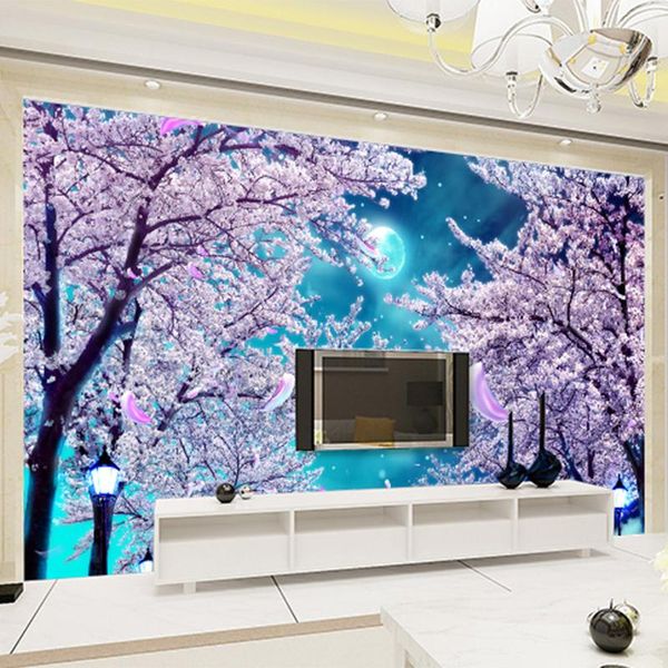 

wallpapers custom any size mural wallpaper 3d blue sky cherry blossom tree flowers wall cloth modern landscape living room papel de parede