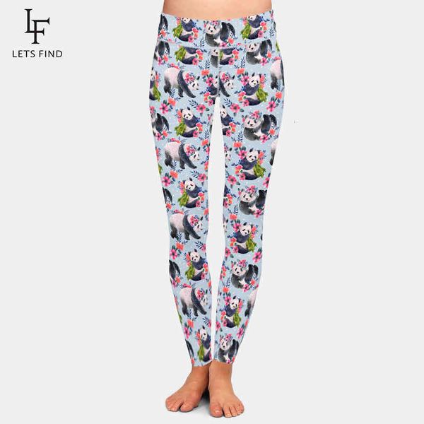 

legging last finding new cute panda and flowers digital printing women high taille leggings mode plus size elastic fitness, Black