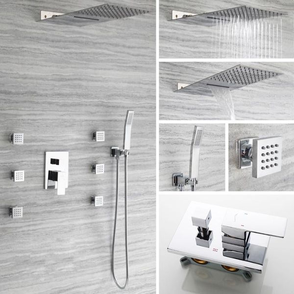

wall mount bathroom rain waterfall shower faucets set concealed system chrome cold mixer faucet tap sets