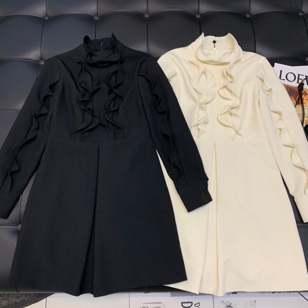 

small high collar fungus lace long sleeve dress, Black;gray