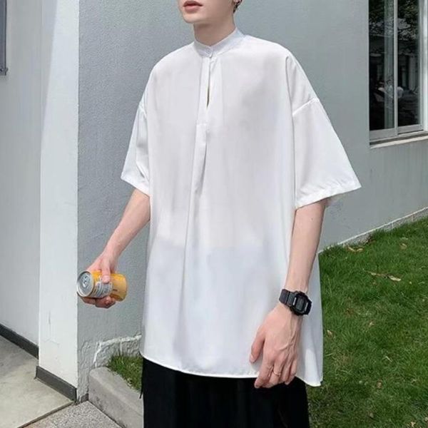 

men's casual shirts summer short sleeve shirt fashion green black white men korean loose pullover mens dress -2xl, White;black