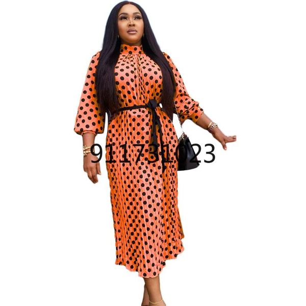 

ethnic clothing dot african maxi dress women full sleeve stand collar bandage slim robes summer fashion pleated office lady dresses, Red