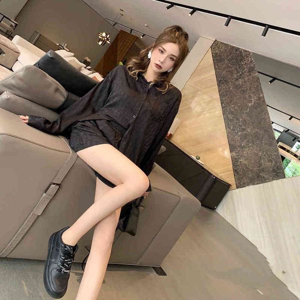 

d home spring and summer jacquard letter shirt shorts suit, White