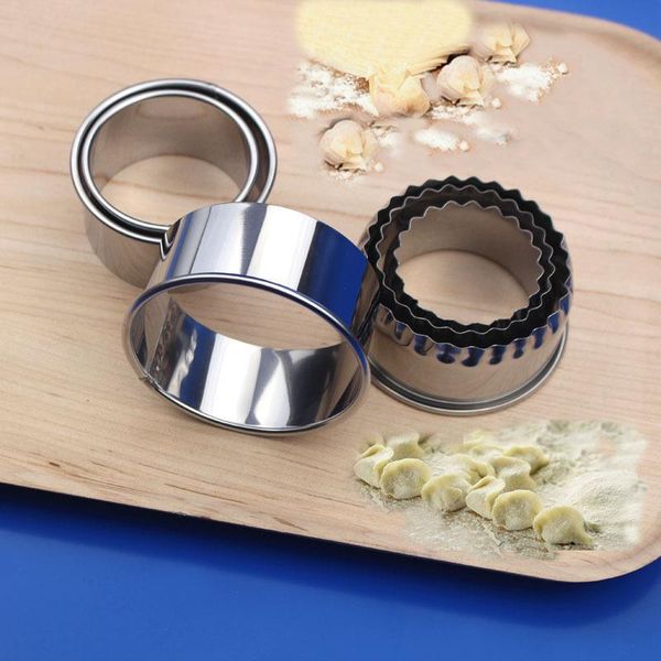 

3pcs round/flower shaped dumplings dough cutting tool kitchen gadget stainless steel cookie pastry wrapper making mold baking & tools