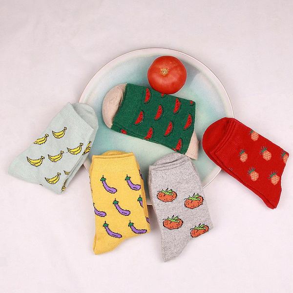 

socks & hosiery 2021 fashion brand caramella watermelon pattern cotton for men fruit women calcetines chaussette femme meias wz030, Black;white
