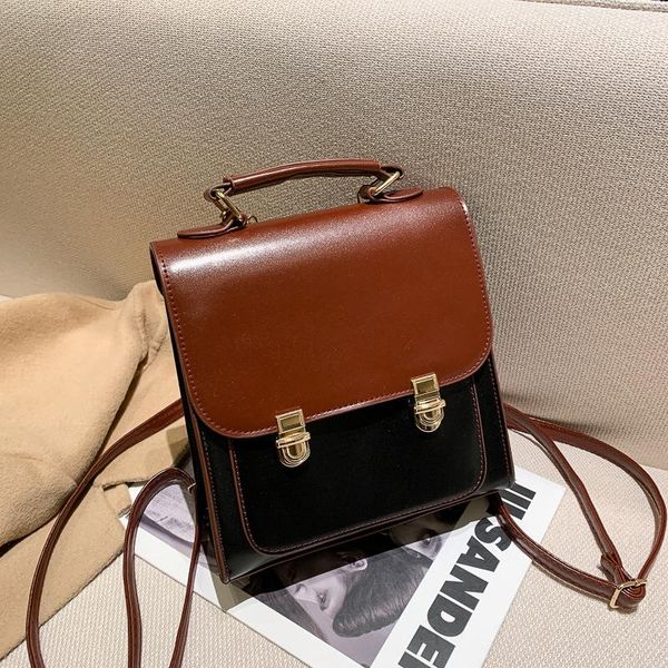 

college style messenger small school bag waterproof multi-purpose contrast color backpack retro texture