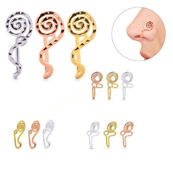 

gold plated nose cuffs fashion snake shape line design fake ring non piercing for women and men, Silver