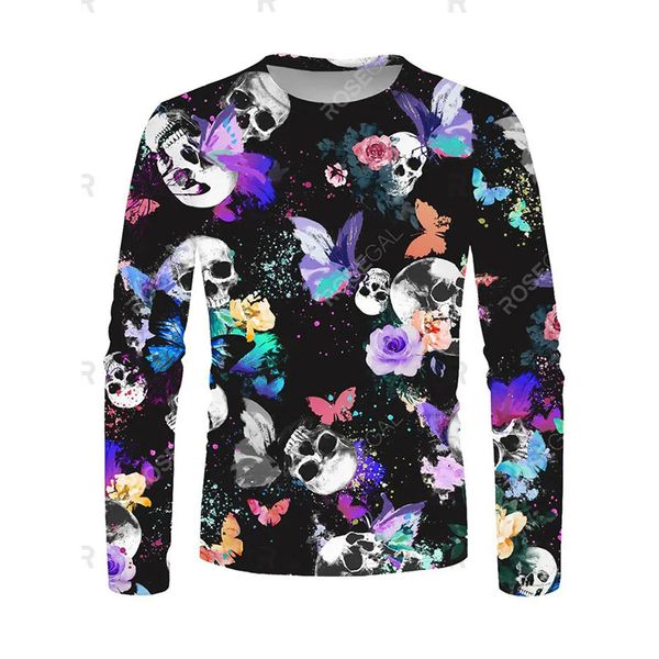 

Halloween men's skull butterfly print long sleeve T-shirt, Black