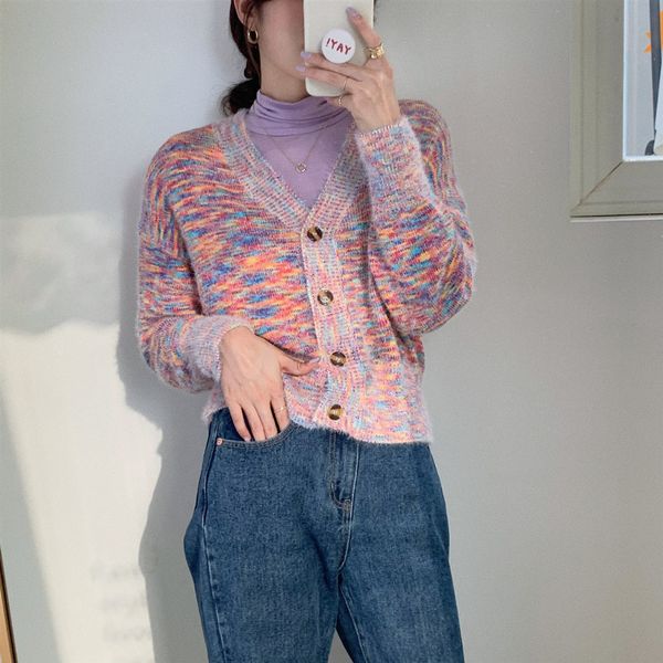 

sweaters korean casual versatile raiow color cardigan jacket v-neck chic fashion soft long sleeve sweater, White;black