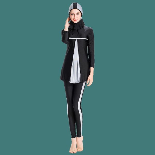 Badebekleidung Badeanzüge Frau 2021 Burkini Konservativ Schwarz Langarm Bademode Borquini Dreiteiliger Hijab Islamischer Borkini Plus Size