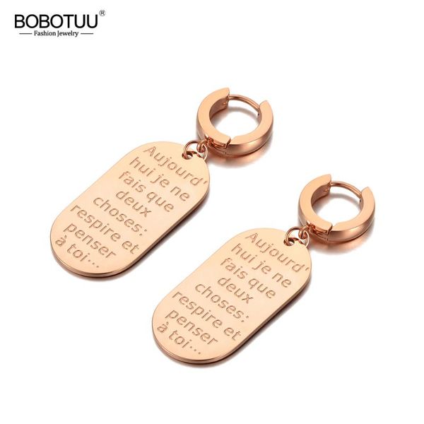 

hoop & huggie bobotuu creative rose gold geometric tag earrings stainless steel trendy letter charm jewelry for women be20132, Golden;silver