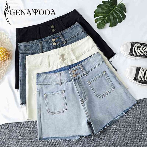

genayooa casual for denim black streetwear high waisted summer plus size women jeans shorts feminino 210417, White;black