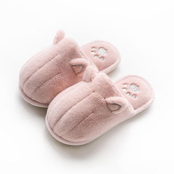 

shoes 2021 women home slippers indoor winter warm cotton female cartoon cute cat size45, Black
