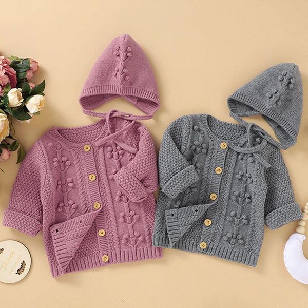 

jackets baby boys girls coat kids boy girl pure color children's cardigan + hat long sleeve knit, Blue;gray