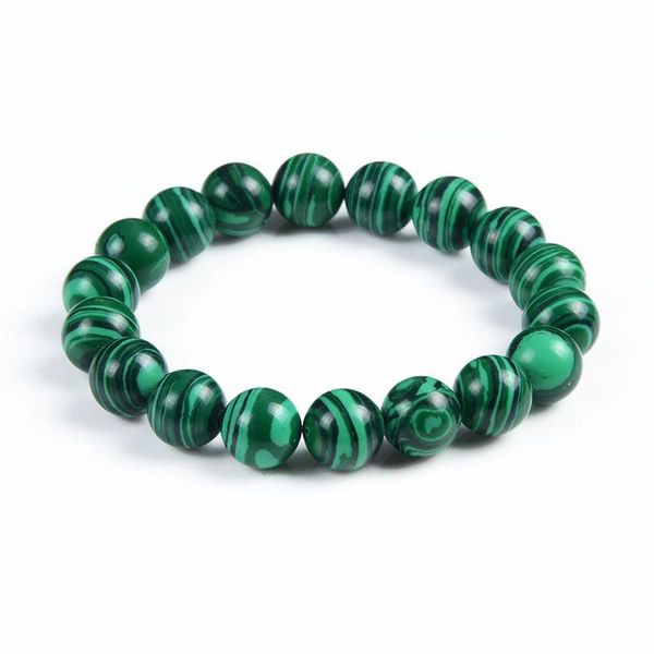 

higth quality round green elastic bracelet fashion malachite beaded bracelets bangle handmade natural crystal jewelry beaded, strands, Black
