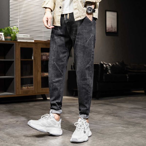 

casual summer jeans men's youth fashion trend micro elastic long pants leggings fashion brand, Blue