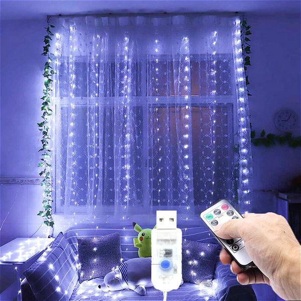

strings usb power 3m*3m led curtain lights remote control fairy christmas garland string for party garden home wedding