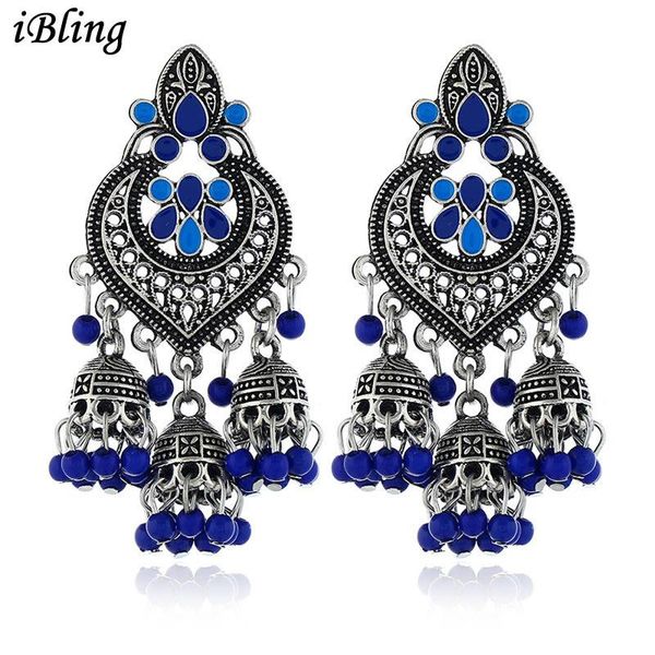

ethnic vintage retro fashion tassel bohemian alloy bells beads statement dangle drop earrings for women girl jewelry accessories & chandelie, Silver