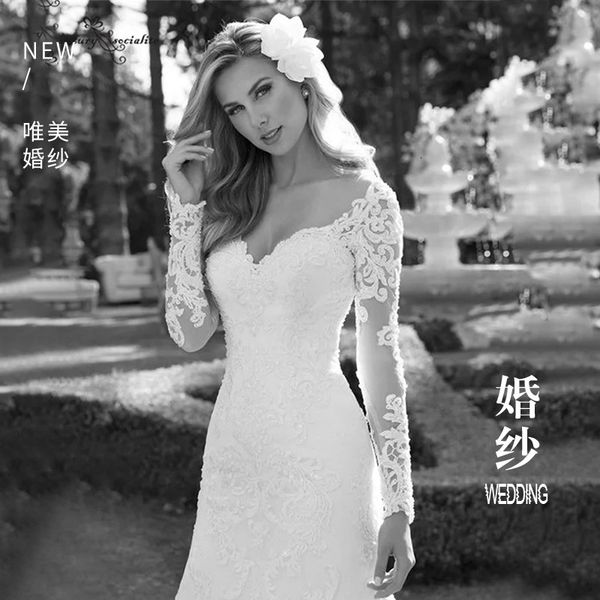 

lace new women's wedding long sleeve dress, Black;gray