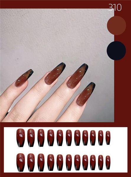 

false nails 24pcs red black fake nail patch glue type removable long paragraph fashion manicure save time, Red;gold