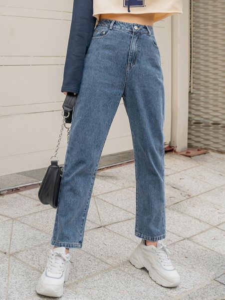 

dazy high waist straight leg jeans d6ji#, Blue