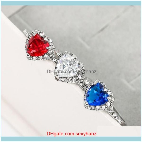 

jewelryfemale jewelry fashion luxury zircon heart ring red, blue and white rings for women cluster drop delivery 2021 up2ef, Golden;silver